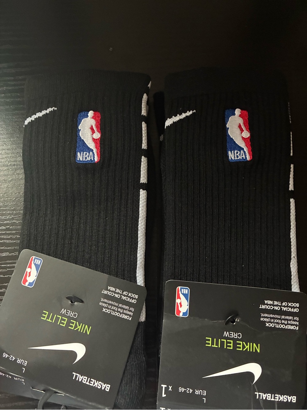 Nike Black Elite NBA Crew Socks with White Accents